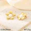 Elegant gold flower earrings with white pearl center on beige stone surface, 30x29mm - Gold/Large Flower (KE115792-GC)
