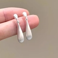 Brushed matte silver waterdrop dangle earrings with a minimalist geometric design - A2309 Silver Matte Waterdrop