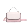 Bolso bandolera de cuero PU bicolor rosa y crema con asa superior y logotipo - Rosa