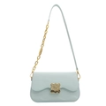 Minimalist light blue saddle bag for women with gold clasp and chain strap detailing - Blue