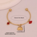 Golden stainless steel open bangle with red heart and lip charms, 15g weight - Heart Handbag Lips Style (7#)