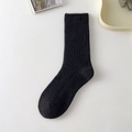 Thick black wool knit crew socks with vertical ribbed texture and reinforced heel - One Size / Black