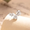 Elegant silver butterfly flower ear stud with faceted clear cubic zirconia stones - Butterfly Flower Style (A376-Single) / Single Piece