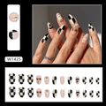 Halloween oval press-on nails set with ghost, pumpkin, and checkered pattern on cream white - Halloween Checkerboard Style (W1425)