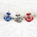 Three colorful enamel anchor pendants in blue, grey, and red with gold metal frames - Anchor 18.7*24mm