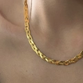 Collana chic a più strati in maglia piatta intrecciata dorata da donna con finitura lucida - Oro 3 Strati