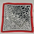 Square leopard print silk scarf featuring a bold red and black border for women - Red-edged Leopard Print Small Square Scarf / 65