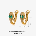 Boucles d'oreilles serpent dorées en acier inoxydable avec pierres vertes - Boucles d'oreilles serpent avec zircon blanc