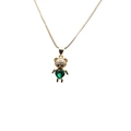 Collana con ciondolo a orsetto dorato con zirconi bianchi e pietra a cuore verde - Orso con Cuore / Verde