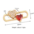 DIY gold plated heart connector with micro-set red stone and white zircons 20x11mm - Double Heart Red White Zirconia