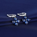 Silver four-leaf clover drop earrings with blue heart-shaped stones for women - Sapphire Blue Diamond Four-leaf Clover Earrings Led-113