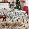 Nappe de Noël rectangulaire blanche avec sapins verts et motifs de cadeaux rouges - 140*100cm / Sapin de Noël