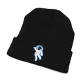 Close-up of black knitted beanie featuring detailed astronaut embroidery and texture - M (56-58cm) / Astronaut Style (01)