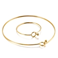 Minimalist gold stainless steel ring necklace and bracelet set with round ball clasp - Gold Set