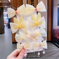 Set of 4 yellow mesh hair clips with rabbit ears, pom-poms, and pearl charms for girls - Hair Clip Set (With Cardboard) / Set of 8 / Yellow Ears (24#)
