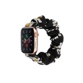 Elastic daisy floral scrunchie strap for Apple Watch with rose gold lugs and black fabric - 38/40mm S Size Black Plastic Connector / Black Background White Daisy