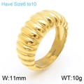 Anillo croissant de acero inoxidable dorado con estrías, ancho 11mm, tallas de 6 a 10 - US 6 / Dorado