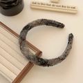 Handgefertigtes Haarband aus Tweed mit Karomuster in Braun und Grau für Damen - Plüsch Stirnband / Grau