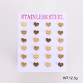 Set di 12 paia di orecchini a lobo a cuore in acciaio inossidabile dorato e nero - Stile 3