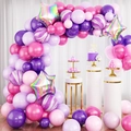 Arco di palloncini rosa e viola con stelle olografiche e supporti per torte eleganti - Set Catena Palloncini Stella Agata Viola