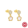 S925 sterling zilveren gouden oorbellen met dubbele bloem en wit parelmoer detail - 925 zilver / Goud #6 (Dubbele Bloem Schelp)