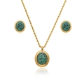 Set collana a corda e orecchini in oro con pietre verdi ovali dall'effetto ghiaccio - Pietra verde