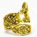 European vintage floral spoon ring in gold finish with intricate embossed flower patterns - US 10 / Gold