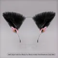 Cute black plush cat ear headband featuring pink silk bows and golden bells - One Size / Q-Folded Ear Ding-Dong - Black/Black Lining