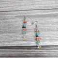 Handmade drop earrings with colorful natural crushed stones and silver bead accents - Silver - Multi-color