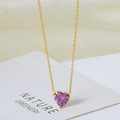 Elegant 18k gold plated stainless steel necklace with a purple heart zircon pendant - Gold with Purple Zirconia