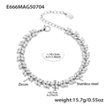 Silver stainless steel leaf bracelet with 5A zircon stones and 16 plus 5cm length adjustment - 5A Zirconia Four-Leaf Flower Style / 16+5cm / Steel