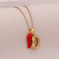 Detalle del collar dorado con chile rojo y colgante de letra D con diamantes - Letra D(D)