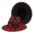 Classic red and black plaid fedora hat with wide brim for stylish men and women - M (56-58cm) / Red and Black Plaid (Color 01)