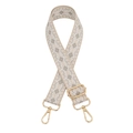 Macro detail of beige ethnic geometric fabric bag strap with adjustable gold buckle - Solid Cream Rhombus / Silver