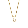 18K gold-plated twisted rope chain necklace with a pearl-inlaid letter U pendant - Letter U