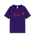 Purple crew neck cotton T-shirt featuring a red cursive love print with heart detail - XS / Purple 317 (Red Print)