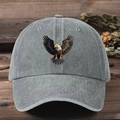 Gorra de béisbol vintage de algodón lavado gris con estampado de águila y protección solar - Talla única / Gris