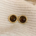 Macro shot of vintage gold twist earrings with dark brown stone on knit fabric - 2# Silver Post - Coffee