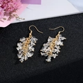Macro shot of long fringe earrings featuring natural white crystal stones on gold hooks - Gold Hook Style / White Clear Chip Stone