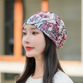 Women's turban hat featuring a vibrant floral print pattern in soft fabric - M (56-58cm) / Red Narcissus