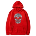Red Halloween hoodie for men and women featuring a silver sequin skull graphic print - Red