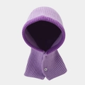 Purple ribbed knit balaclava for women featuring a button closure and windproof hood - Integrated Hooded Neck Guard / Purple With Contrast Purple