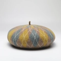 Classic argyle wool beret hat in ginger, grey-blue and brown for stylish winter warmth - Yellow