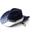 Moderner Cowboyhut aus Wildleder mit Patchwork-Design und Denim-Band mit Nieten - M (56-58cm) / Blau-Weiß Patchwork (01)