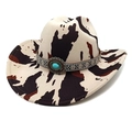 Cappello da cowboy con stampa mucca e fascia etnica turchese su sfondo bianco puro - M(56-58cm) / Stampa Mucca Beige