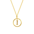 Gold plated stainless steel necklace with round crystal letter I pendant on cable chain - Letter I (S-N051-I)