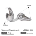 Pendientes en C de acero inoxidable plateado con circonitas transparentes, 2,2 cm - Incrustaciones de Circonita (JDE2403103-S) / Plateado