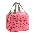Sac à déjeuner isotherme rose à pois rouges avec poignées rayées pour pique-nique - Rose rouge