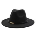 Classic black wool fedora hat with elegant woven band and gold metal buckle accents - M(56-58cm) / Black