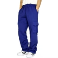 Men's dark blue cargo joggers with side flap pockets and adjustable drawstring waist - S / Bottoms / Blue